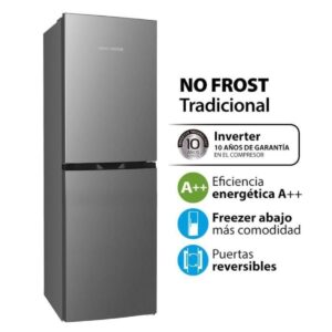 KOHINOOR HELADERA CON FREEZER ABAJO NO FROST INVERTER 253L ACERO KHGA25NI/9