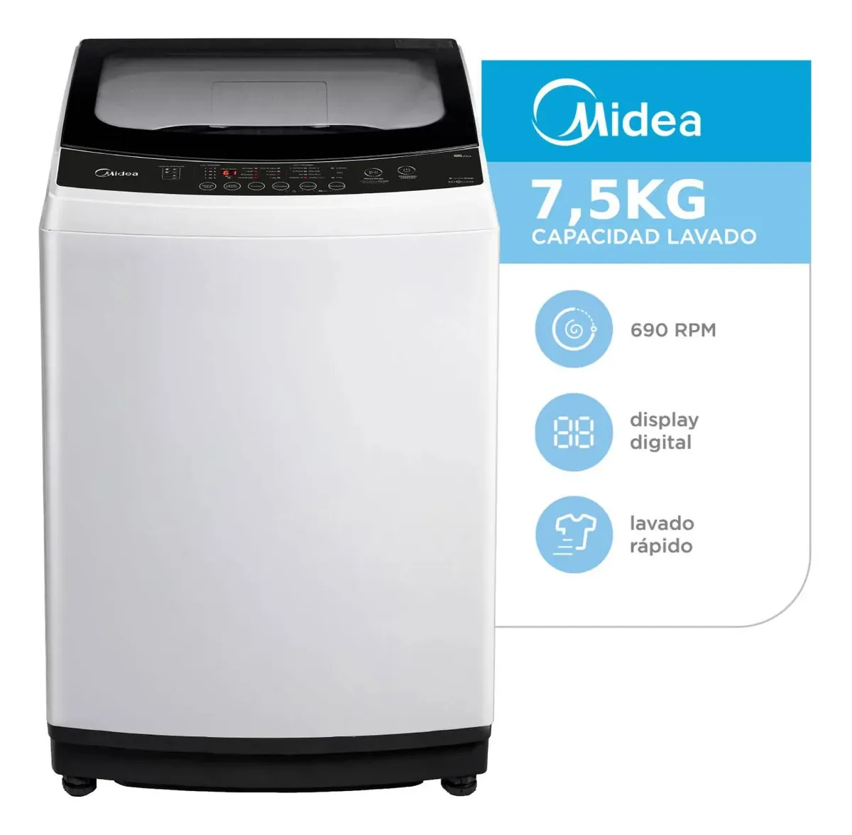 LAVARROPAS CARGA SUP MIDEA 7.5KG BLANCO MLS-75WE04N