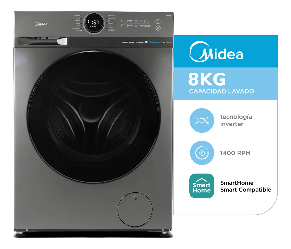 LAVARROPAS C. FRONTAL MIDEA 8KG GRIS INVERTER MF200W80WB/T