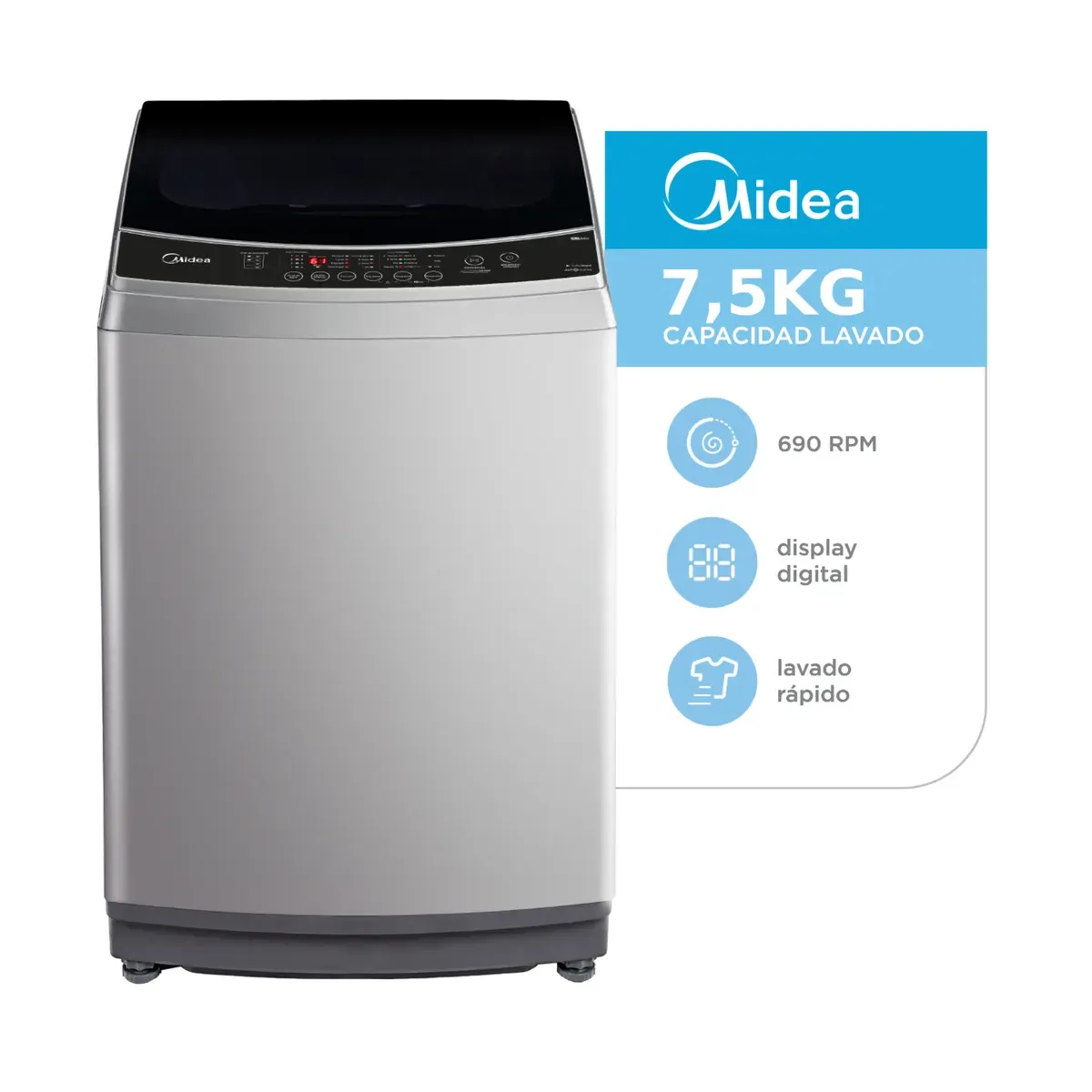 LAVARROPAS CARGA SUP MIDEA 7.5KG GRIS MLS-75GE04N